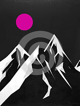 Stark Neon Majesty: Minimalist Black and White Geometric Mountain Peaks