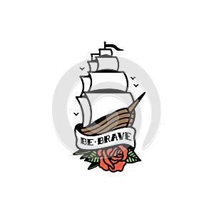 BE BRAVE SHIP TRADITIONAL TATTOO COLOR WHITE