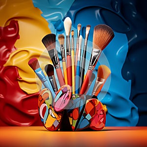 Vibrant Cubist-inspired Image of Diverse Brushes and Applicators photo