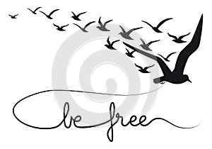 Be free text flying birds, vector