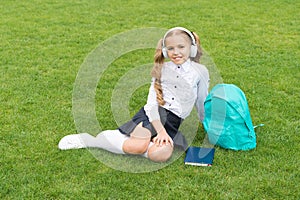 Be a good learner lifelong. teen girl with book on green grass. child little girl read book. study literature for