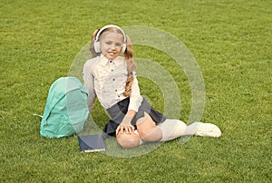 Be a good learner lifelong. teen girl with book on green grass. child little girl read book. study literature for