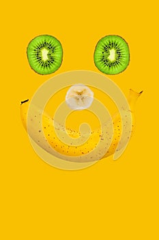 Be happy. Fruity smile. Banana, sliced kiwi slices.