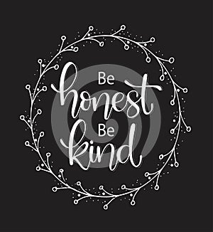Be honest be kind, hand lettering, Inspirational Quote