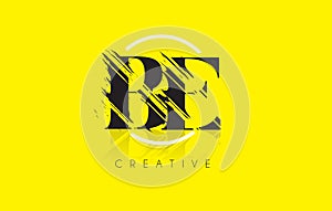 BE Letter Logo with Vintage Grundge Drawing Design. Destroyed Cu