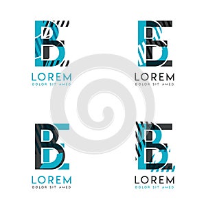 The BE Logo Set of abstract modern graphic design.Blue and gray with slashes and dots.This logo is perfect for companies, business