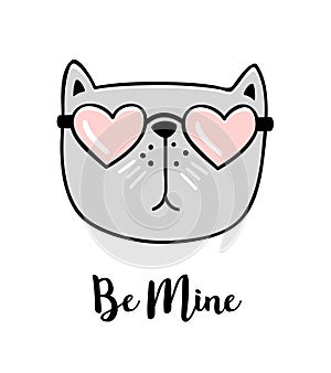 Be mine. Hand drawn greeting card with Valentines day quote