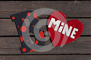 Be mine heart on wood plank background