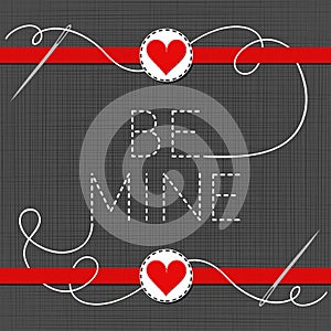 Be mine red hearts in love Valentine`s day card