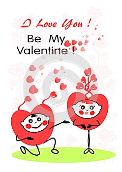 Be My Valentine with a boy heart and girl heart