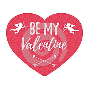 Be My Valentine Card with hearts, angel and arrow. Isolated vector illustration. photo