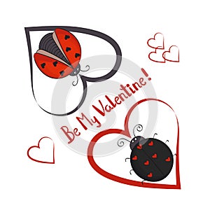 Be my Valentine card template. Couple of cute ladybugs