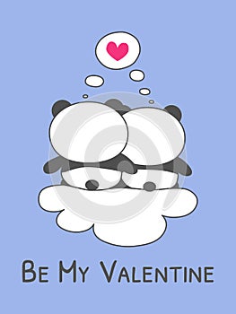 Be my valentine greeting card with baby pandas vector illustration