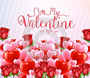 Be My Valentine Greeting Poster with Lots of Red and Pink Hearts