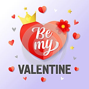 Be my valentine lettering heart paper banner elements