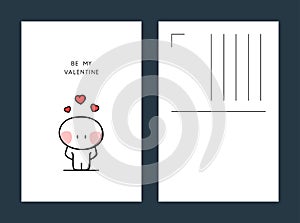 Be my valentine postcard shy cartoon character