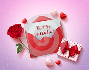 Be my valentines greeting card vector design with red love letter