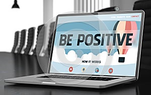 Be Positive on Laptop in Conference Hall. 3D.