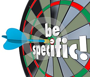 Be Specific Words Dart Board Targeting Details Explicit Direction Precision