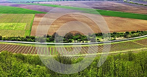 Beaatiful panorama drone view of agricultural landscape