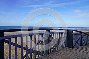 Beach access pontoon stairs to sand beach in Lacanau Ocean