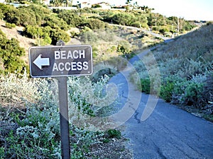 Beach access sign on the path to a California ocean park.