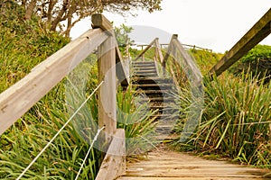 Beach access stairs to Pebbly Beach from Bennetts Head Lookout, Forster NSW Australia