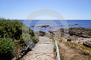 Beach access by stone pathway at Talmont-Saint-Hilaire in vendee france