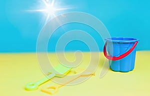 Beach Accessories On Blue and Yellow- Summer Holiday Banner