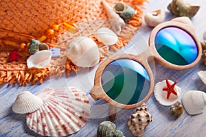 Beach accessories glasses hat cockleshells