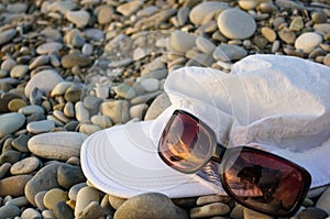 beach accessories on pebble beach