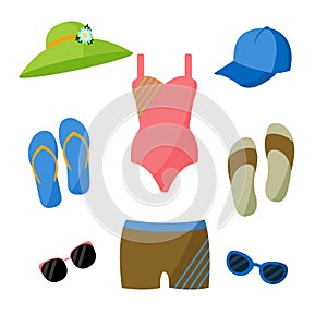 Beach accessories for vector illustration on white background