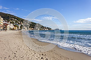 The beach of alassio, in the riviera di ponente coast