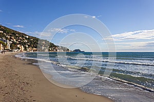 The beach of alassio, in the riviera di ponente coast