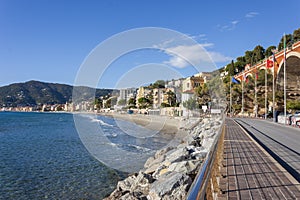 The beach of alassio, in the riviera di ponente coast