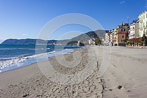 The beach of alassio, in the riviera di ponente coast photo
