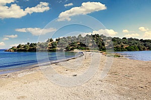 The beach Aliki near Poros island and Galatas in Peloponnese, Greece