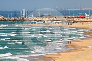 Beach along Mediterranean sea in Israel.