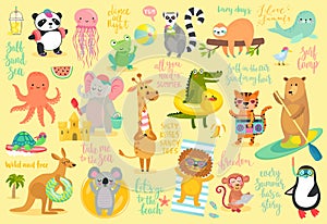 Beach Animals hand drawn style, Summer set.