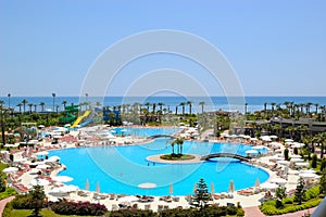 Beach area at popular Mediterranean hotel