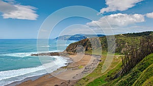 Beach Azkorri or Gorrondatxe in Getxo town, Biscay bay Spain. Summer Atlantic coast landscape