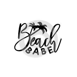 Beach Babe calligraphy with palm tree silhouette.