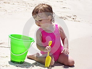 Beach Baby with bucket