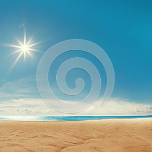 Beach background. Blue sky, the sea, the sun shining. Spa resort