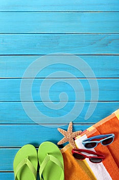 Beach background flip flops copy space vertical