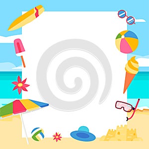 Beach background. Summer concept with cartoon elements