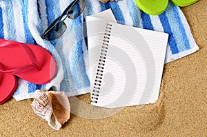 Summer beach background writing book copy space