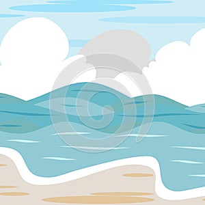 Beach background vector, cloud, wave, sea, ocean, sky, sand.