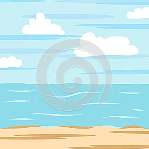 Beach background vector, cloud, wave, sea, ocean, sky, sand.