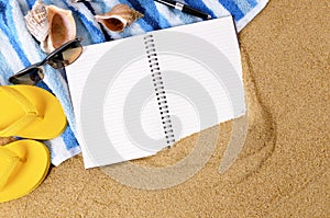 Beach background writing book copy space